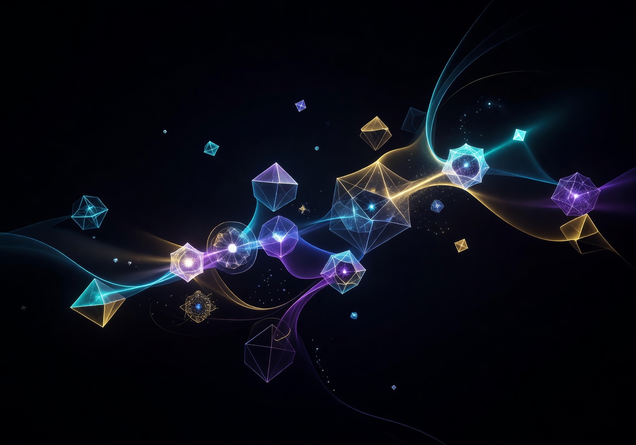 Abstract glowing geometric shapes in space