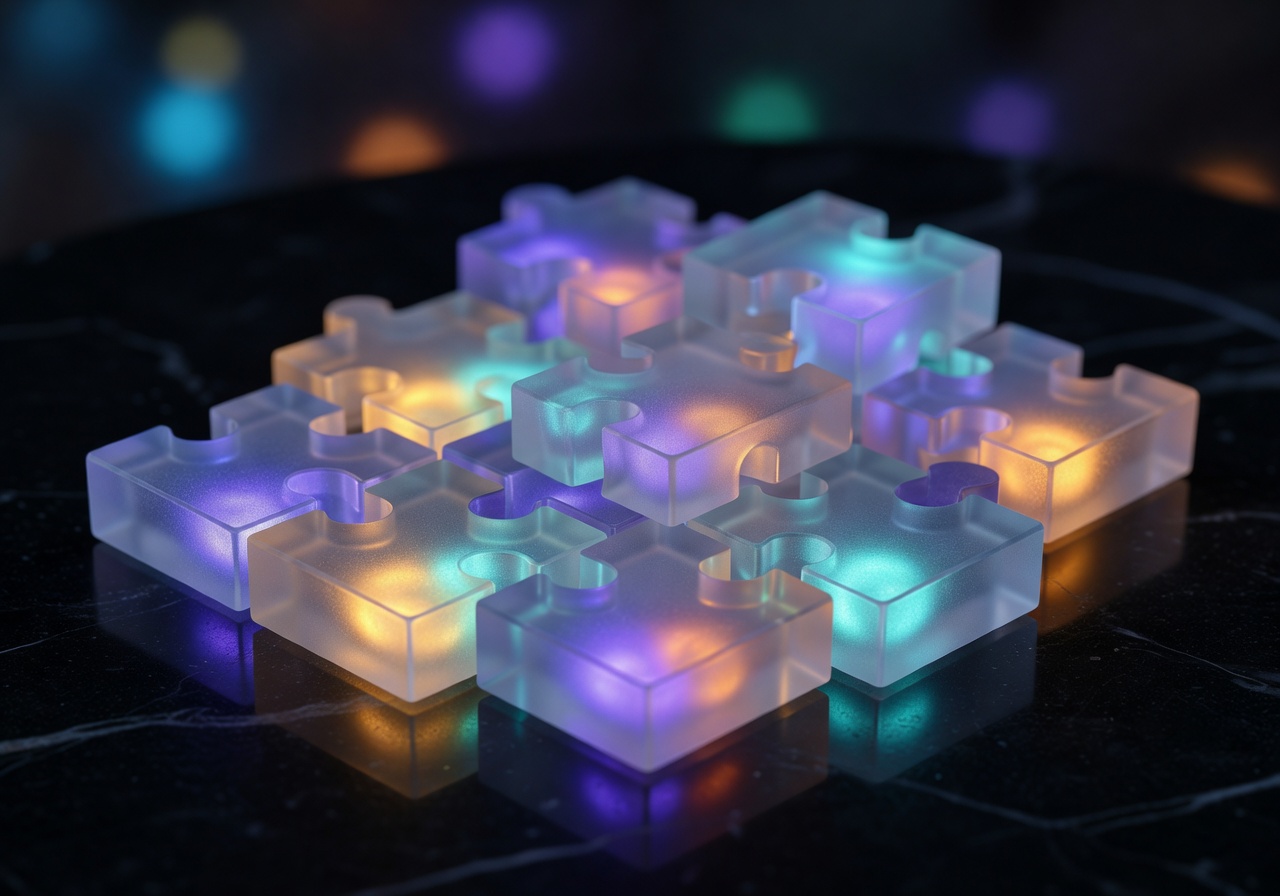 Glowing puzzle blocks matching together