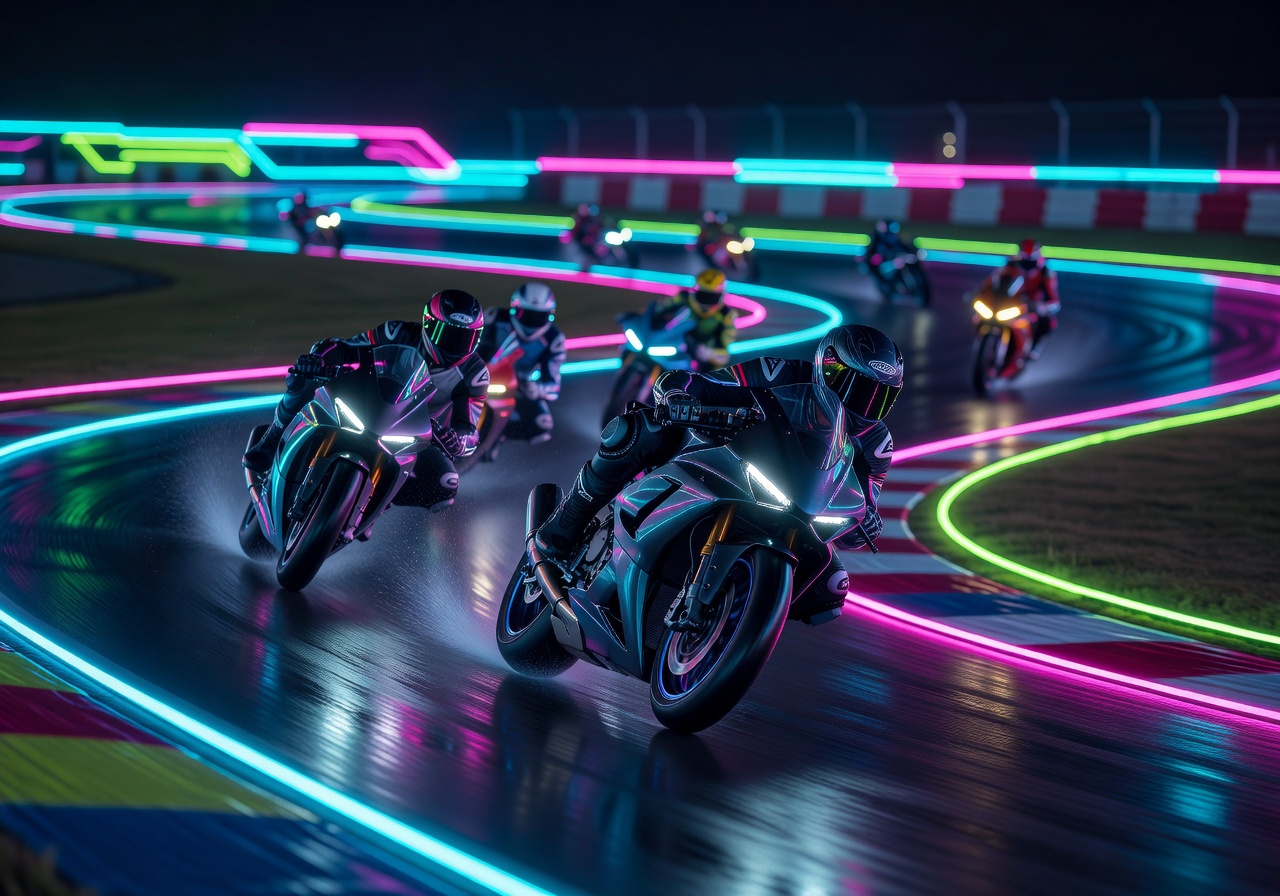 Motorcycle racing neon track