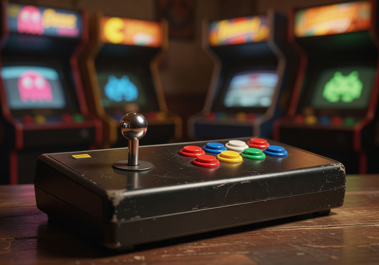 Retro arcade joystick macro shot